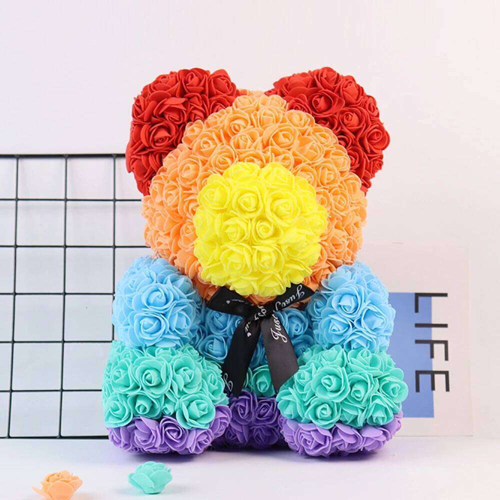 Teddy Artificial Flowers 25cm Rose Bear With Box Light Mom Girlfriend Anniversary Child Birthday Valentine's Day Gift Y260131