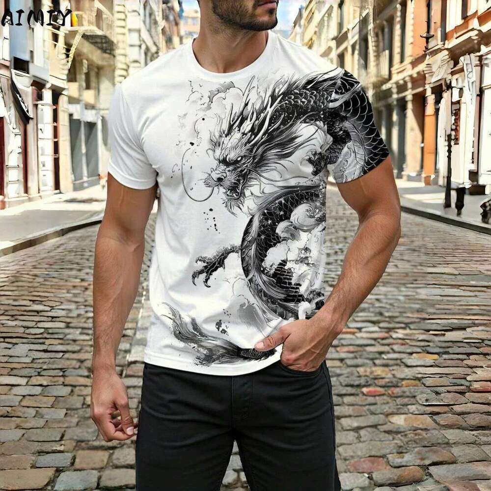 3D Dragon Print Summer Daily Casual Street Outdoor Sports Short Sleeve Urban Fashion Men's T-shirt C260131