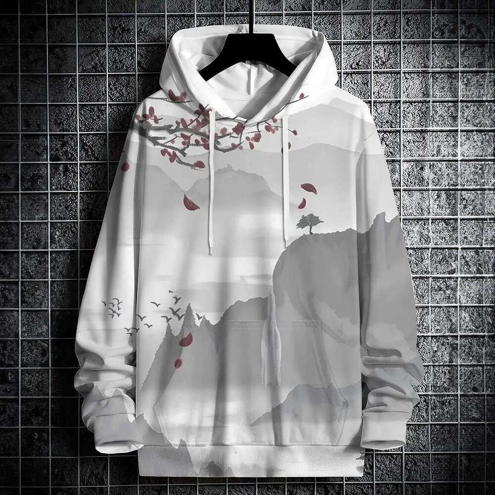 New Autumn Hoodie 3D Landscape Ink Print Street Style Long Sleeve National Trend Handsome Hot-Selling Men's Clothing Luanyun Luanyun