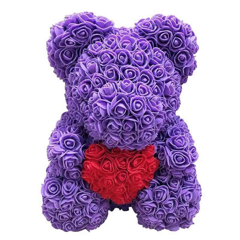 Lovely Big Red Rose Flower Bear Toys Ornaments Gifts for Valentines's Day 25cm Store Gift on march 8 Y260131