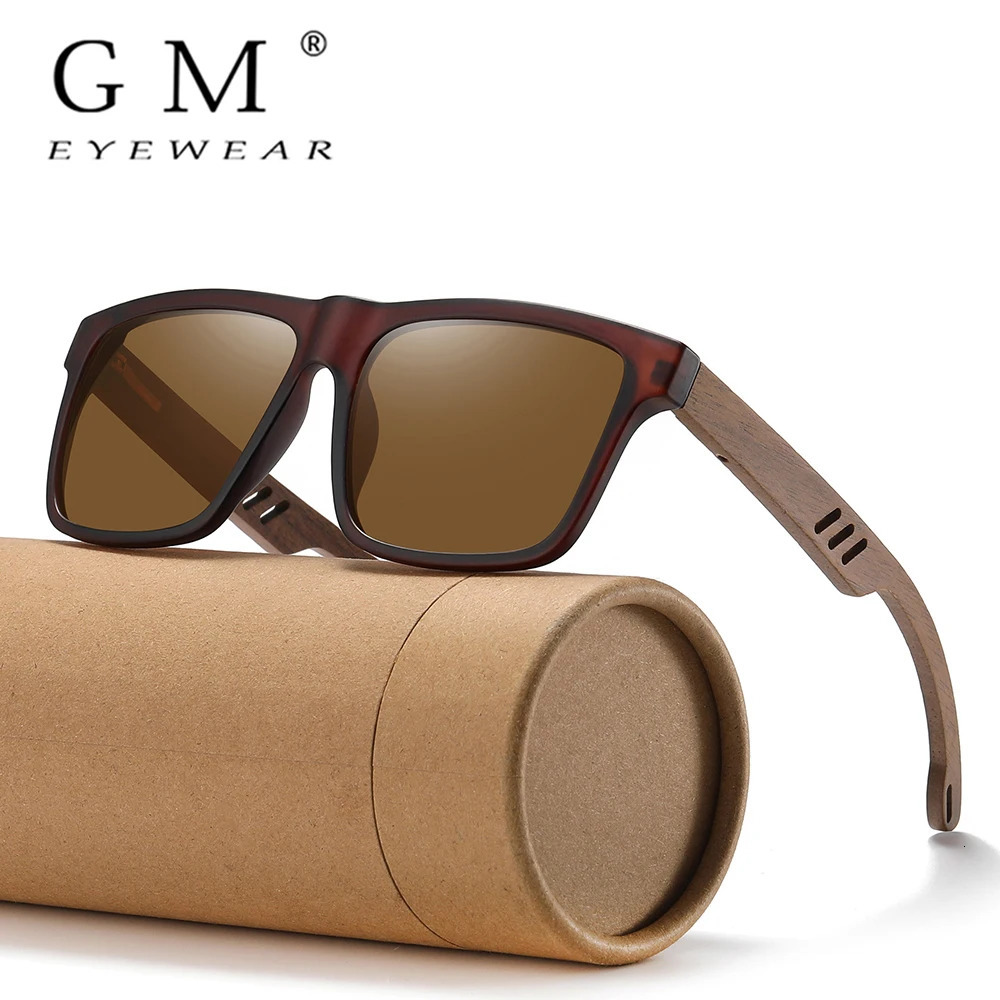 GM Arrivals Black Wooden Polarized Sunglasses for Men Bamboo Sunglasses Red UV400 Lenses Fashion Driving Shades S5565 260120