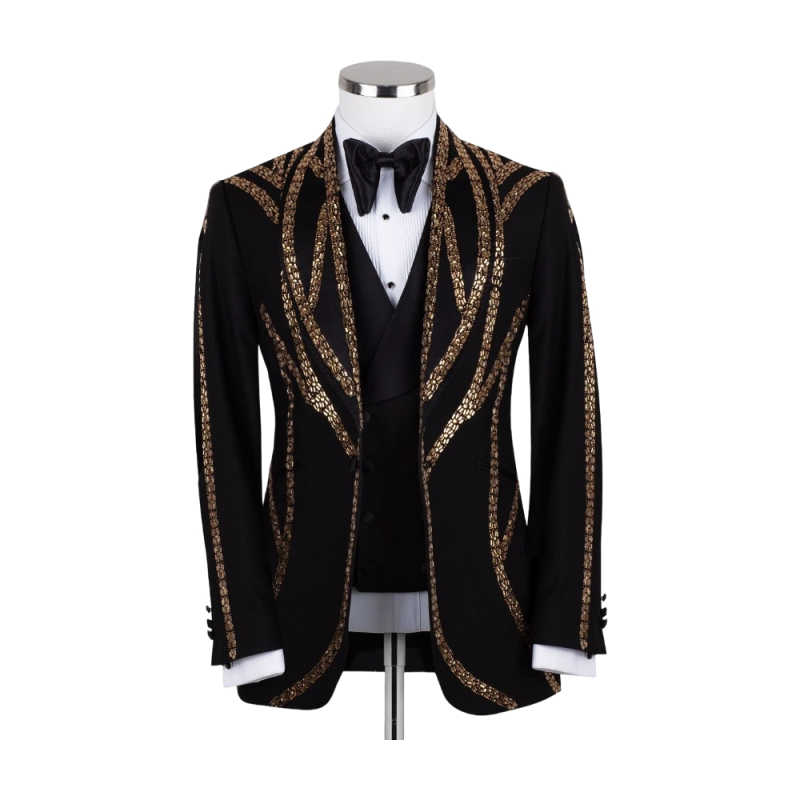 Luxurious Crystals Wedding Suits For Men Shawl Lapel Single Breasted Jacket Sets Classic Fit Business Party 2 Pieces Customized