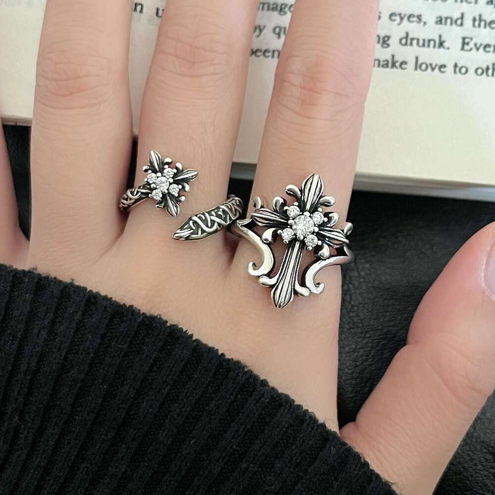 Dark Zirconia Ring Adjustable Jewelry Minimalist Hip-Hop Street Style