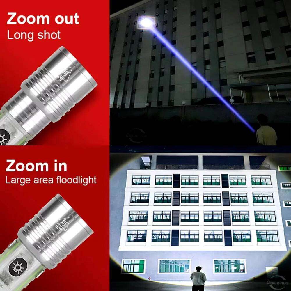 new Powerful Led Flashlights 5000 Ultra Bright Tactical 10000 Emergency Spotlights Telescopic Zoom Light Builtin Battery H260131
