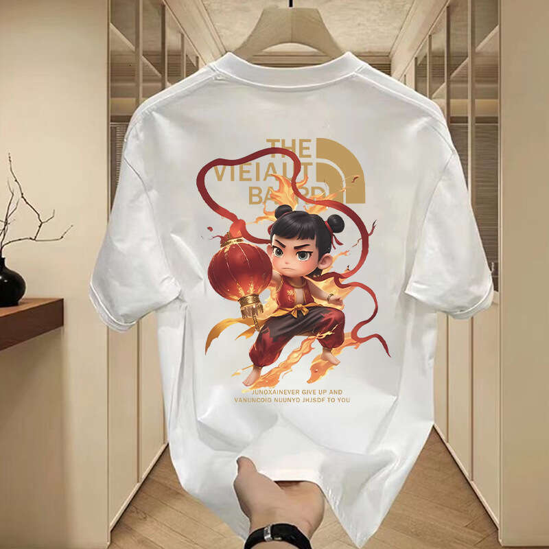 National Trend Summer New Clothing Men's Loose Nezha Costume T-Shirt Trendy Tibetan DIY Customization Luanyun Luanyun