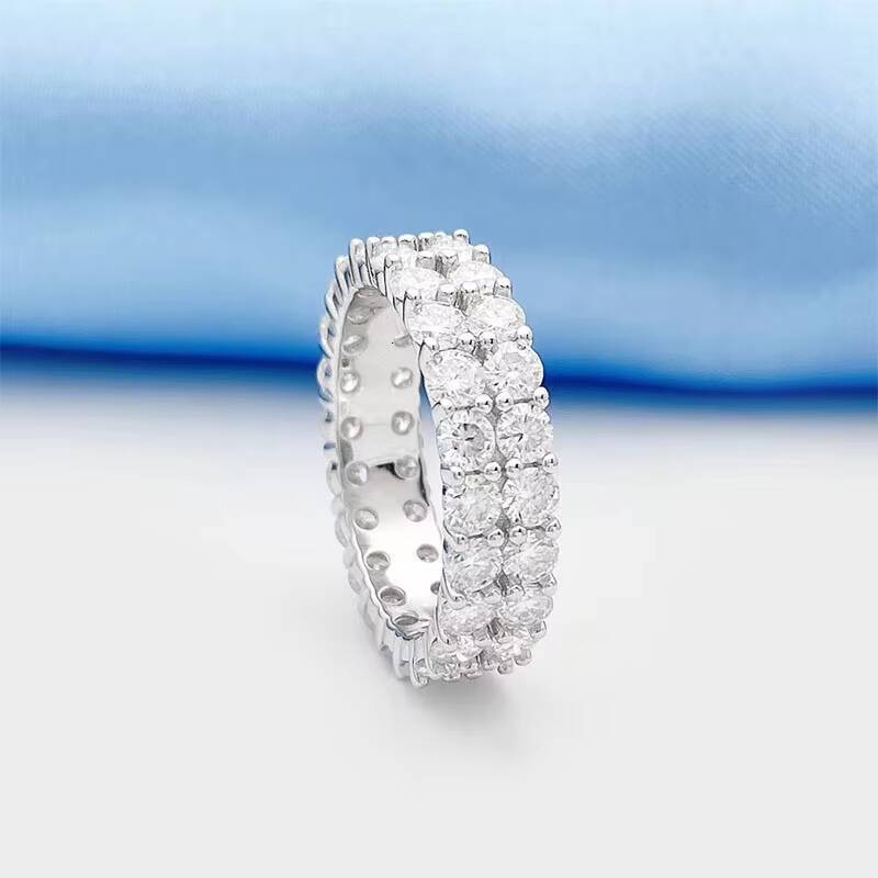 S925 Silver Double Row Vvs Moissanite Ring Men and Women Moissanite Silver Ring Ins Fashion Jewelry Ring