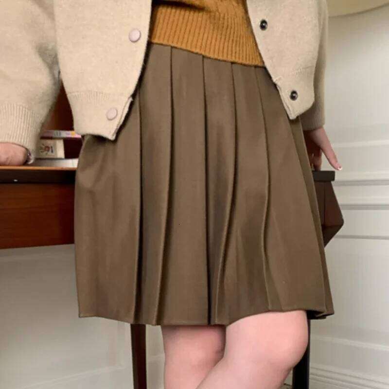 Matakawa Woolen Women Skirts Solid Autumn Winter Korean Fashion Faldas Mujer Preppy Style Sweet Basics Retro Mini Skirt XJ260131