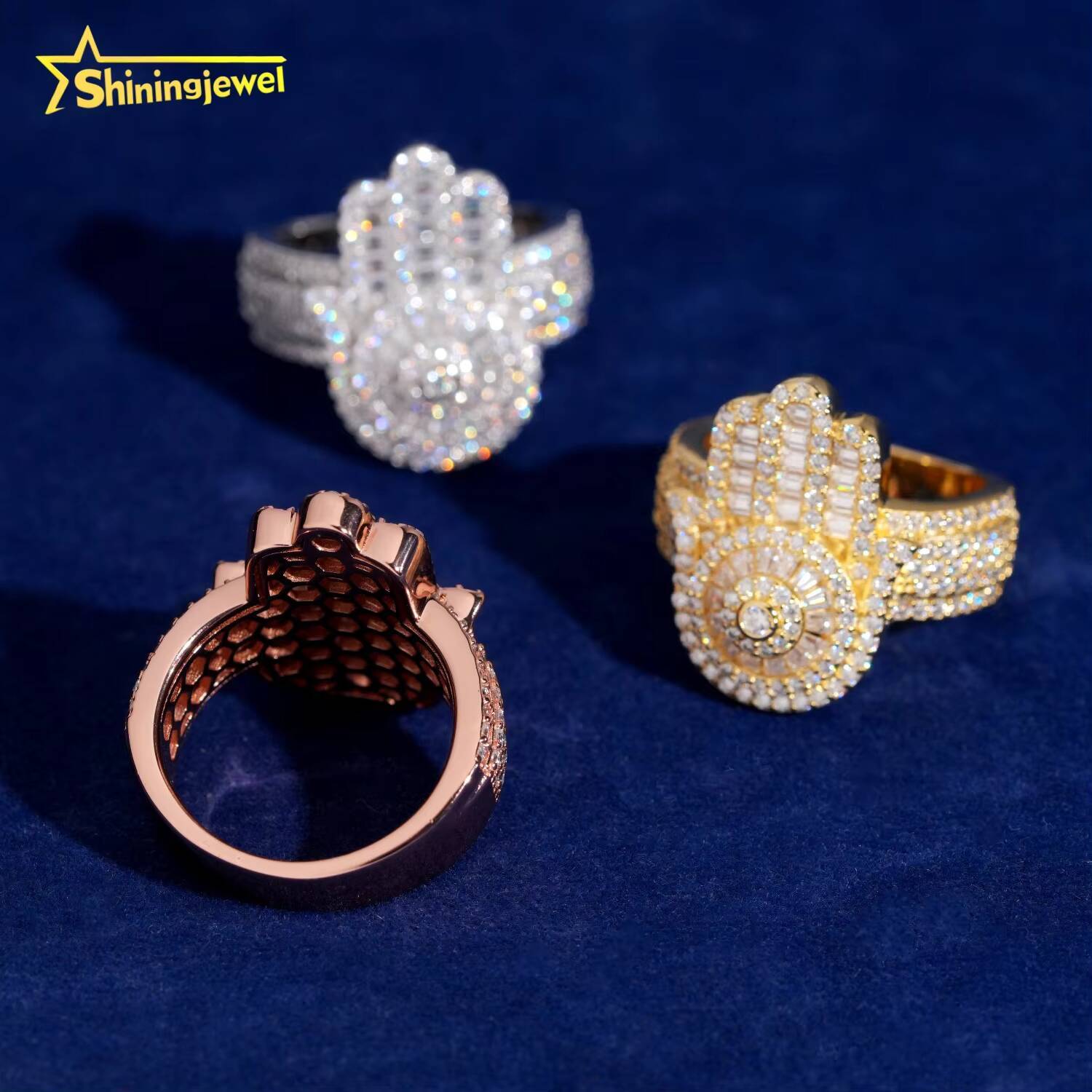 Wholesale Price 925 Sterling Silver Hand Ring Moisssanite Diamond Iced Out Jewelry Hip Hop Ring for Men Women