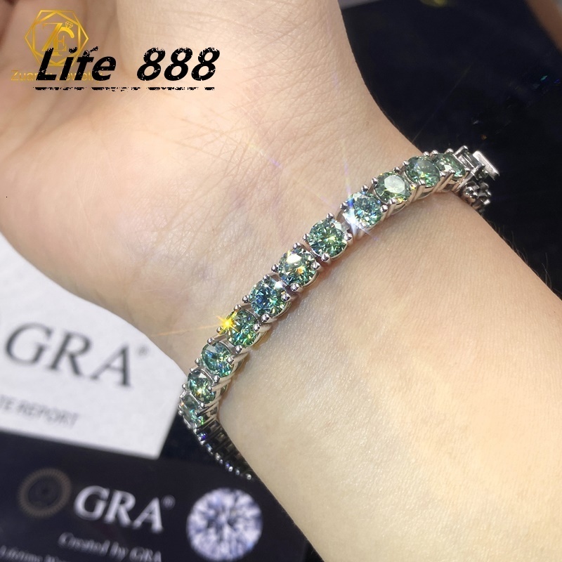 5MM 7inch Round Cut Tennis Bracelet Blue-Green Mossanite Diamond Gold Plating Women Jewelry Wholesale Iced Out Tennis Bracelets