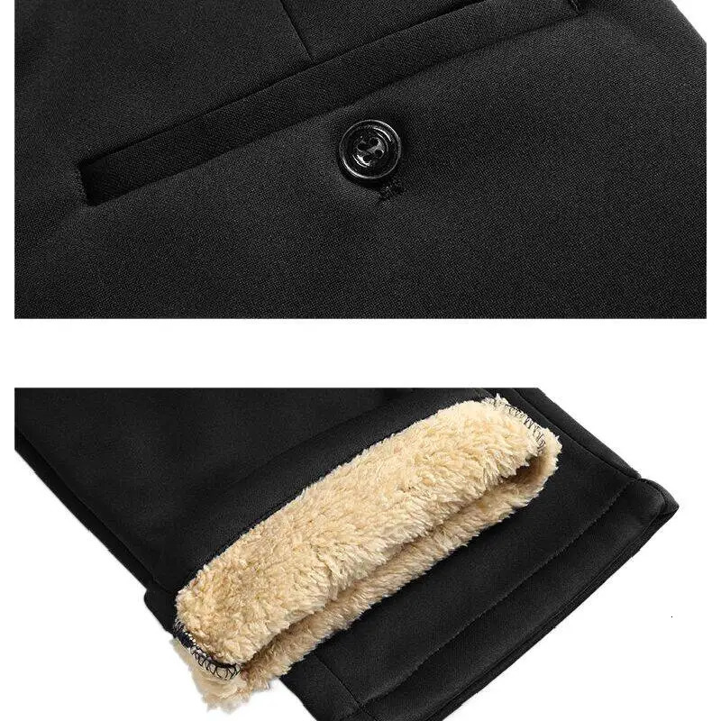 Mid Age Mens Pants Winter Thermal Dress Trousers Thick Warm Business Casual Office Wear Elastic Waistband Plus Size 260120