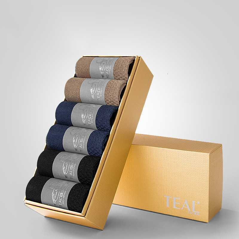 Pure cotton antibacterial hand-made seamless socks for men, double-needle, autumn and winter style, gift box set. X250319