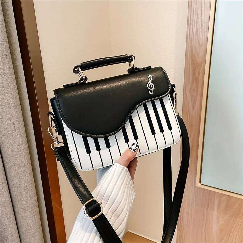 Piano Shape Flap Shoulder Creative PU Leather Portable Handbag Detachable Strap Crossbody Novelty Bag