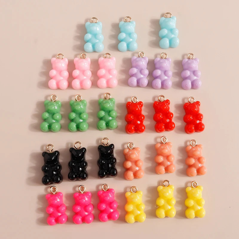 30pcs 11x20mm Cute Candy Colors Resin Bear Charms for Making Earrings Pendants Necklaces Bracelets DIY Crafts Jewelry Findings 260124