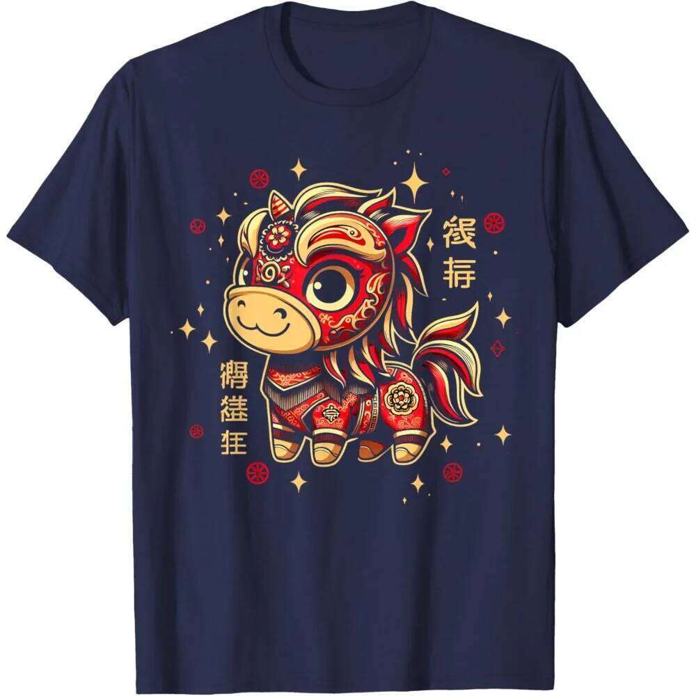 Lion Dance of The Chinese New Year Zodiac T-Shirt Men Cute Cartoonish Red Horse Graphic Clothes C260131