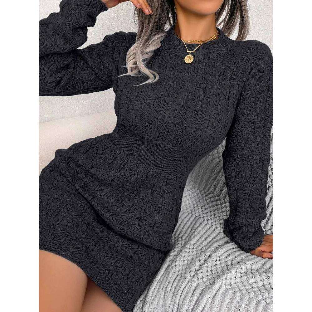 New European American Style Cable Sweater Dress Women Autumn Winter Casual Slim Fit Bodycon Ribbed Knit Daily Wear Dresses XJ260131