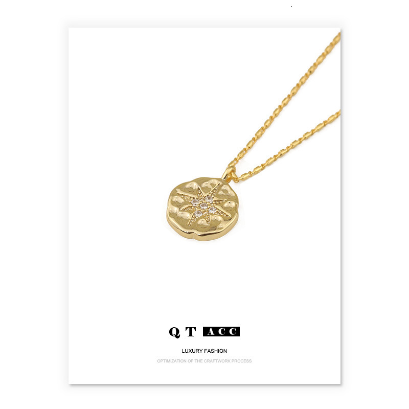 Delphes North Star Coin Button Pendant Necklace Ins Eight-Pointed Star 18K Gold Plated Clavicle Chain