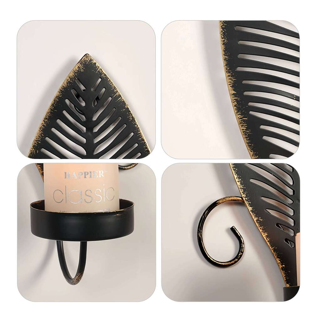 2pc Set Wrought Iron Leaves Wall Mounted Candle Holder European Retro Home Decoration Living Room Doorway Courtyard Ornaments Y260131