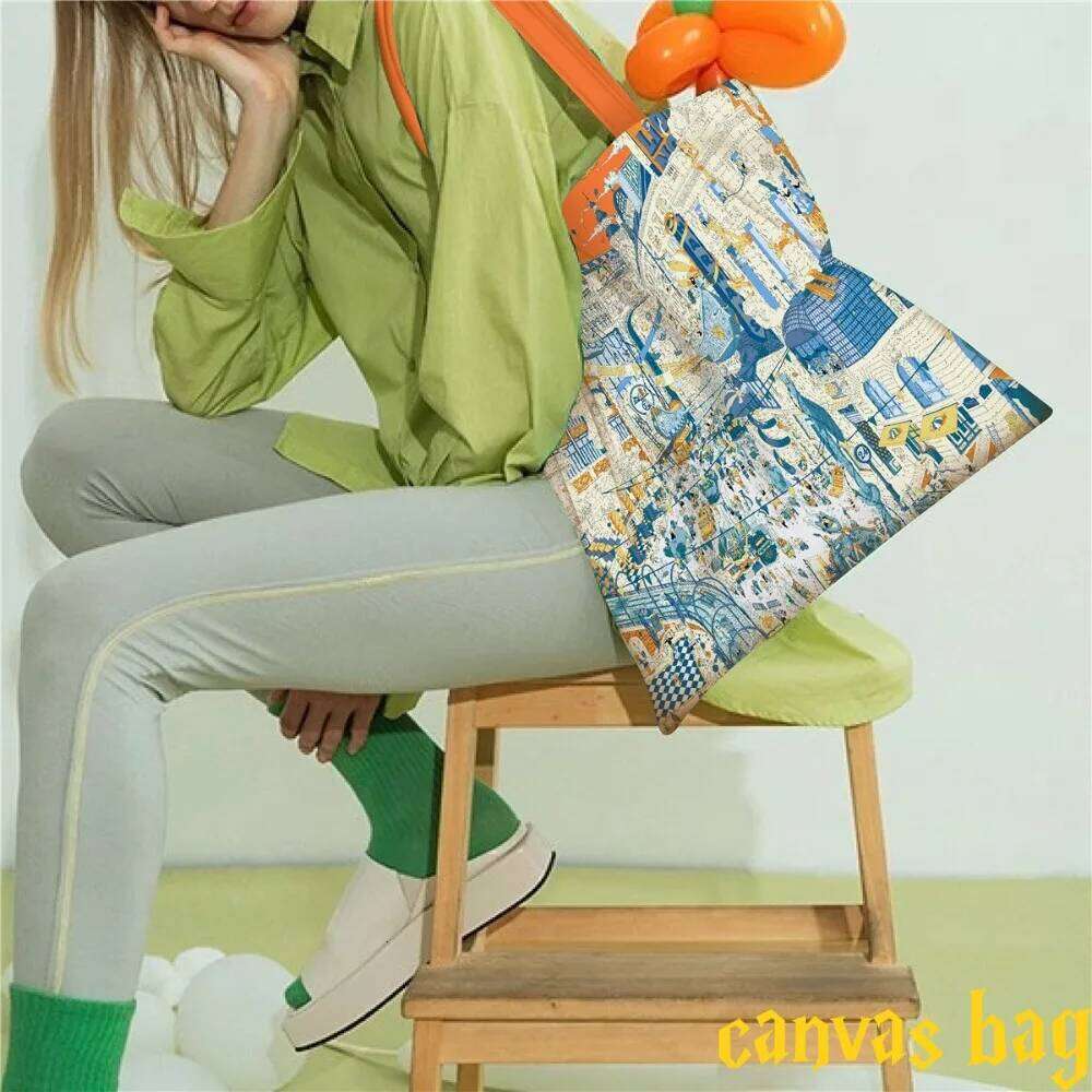 French New Fubao Avenue City of Paris Canvas Women's Handheld Cloth Students Carry School Shoulder Bag XJ260131