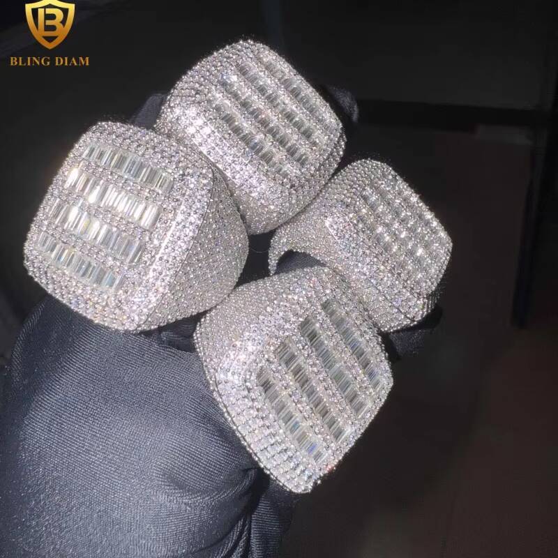 2026 Fashion 925 Sterling Silver Moissanite Ring Baguette Cut Iced Out Moissanite HipHop Ring Fine Jewelry Pass Diamond Test with GRA