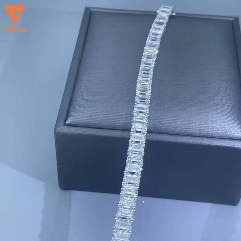 Hot Selling Fashionable Design White Color VVS Moissanite Baguette Shape Bracelet Luxury Jewelry Tennis Bracelet