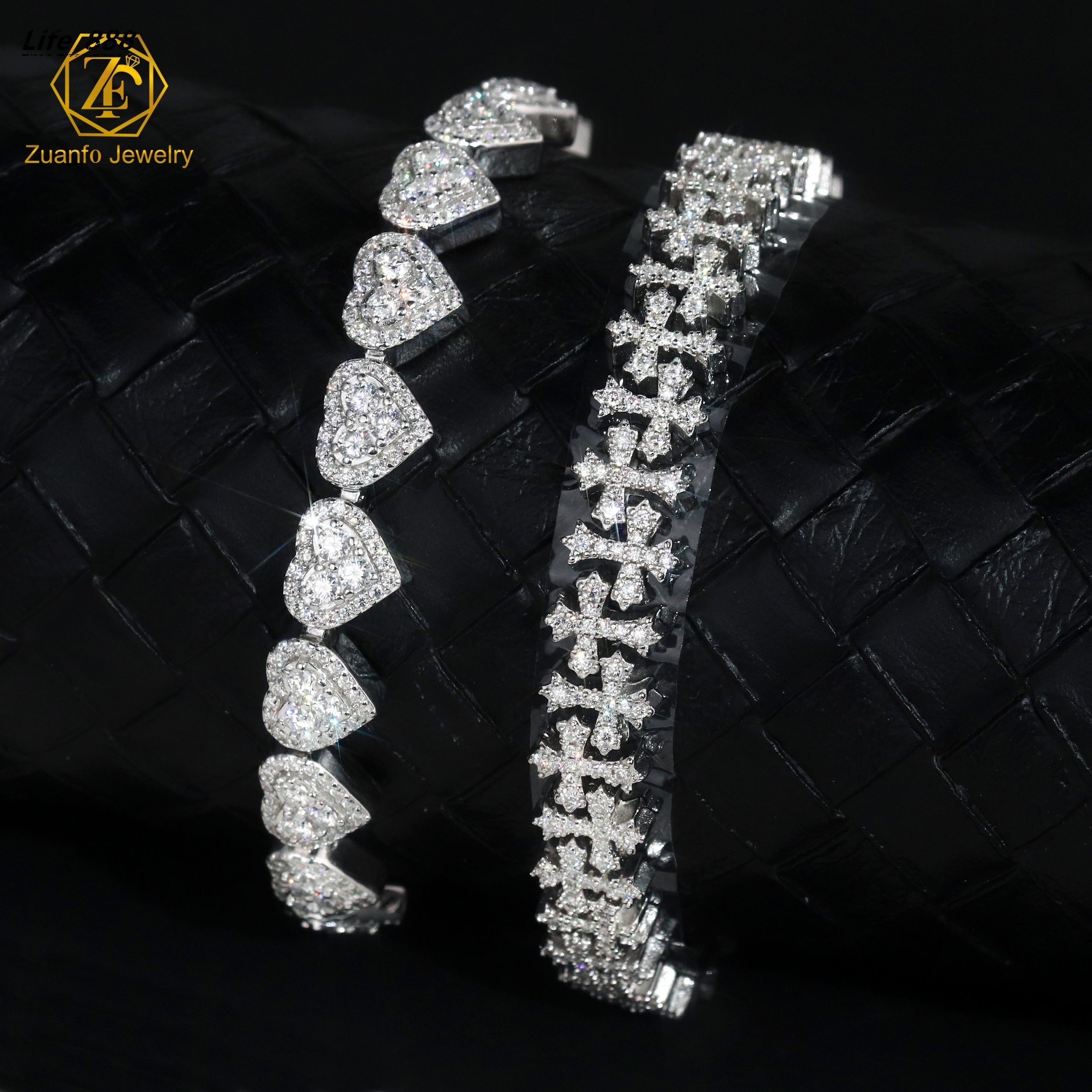 2025 NEW High Quality D VVS1 Moissanite Cross and Heart Cuban Link Bracelet for Men New Arrivals Hip Hop Style