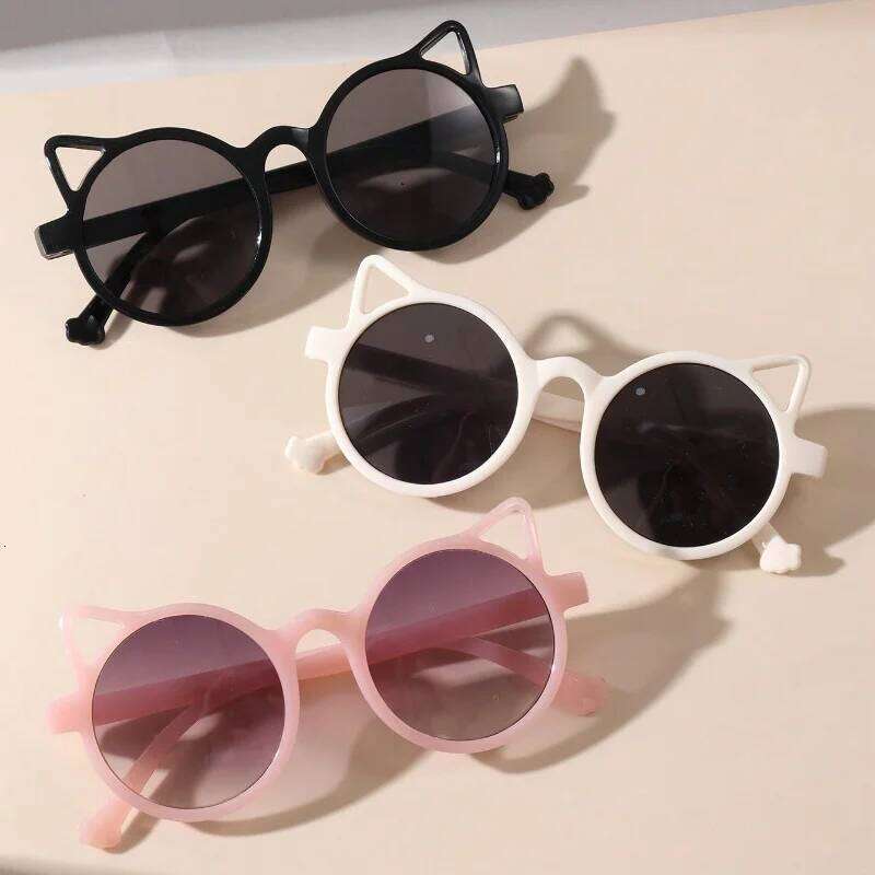 3PCS Cute Kitten Ear Cartoon Outdoor Sun Protection Children Sunglasses Classic Kids Eyewear Girls Boys Sunshade H260130