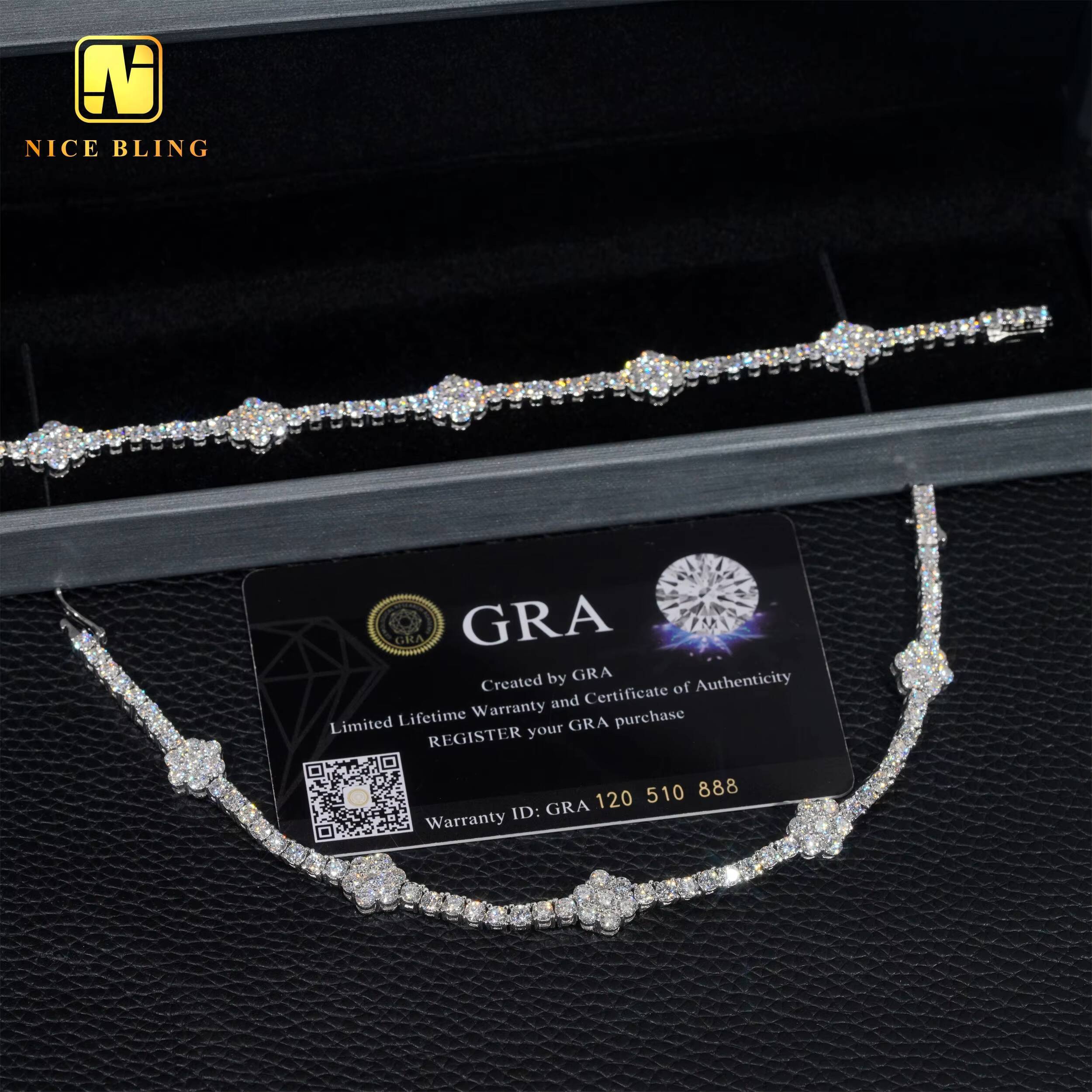 Ready to Ship 3mm Flower Tennis Bracelets 925 Sterling Silver VVS Moissanite Diamond Tennis Bracelet Hip Hop Fashion Jewelry