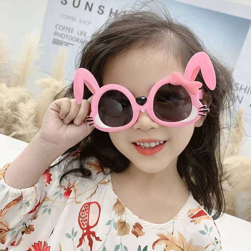 Boys and girls' cartoon rabbit ear children's round frame glasses baby fashion colorful cute sunglasses H260130