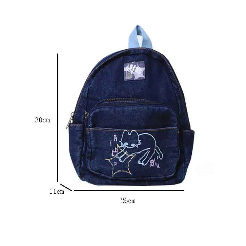 Large Capacity Student Schoolbag Japanese Simple Kawaii Cat Denim Handbag Shoulder Bags Cute Women Backpack 2025 ItaBag