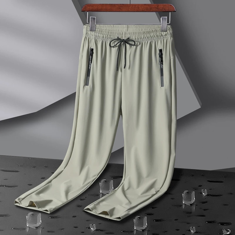 Breathable Elastic Men Running Sport Pants Ice Silk Jogging Thin Sweatpants Casual Outdoor Training Gym Fitness Trousers 8XL 260122