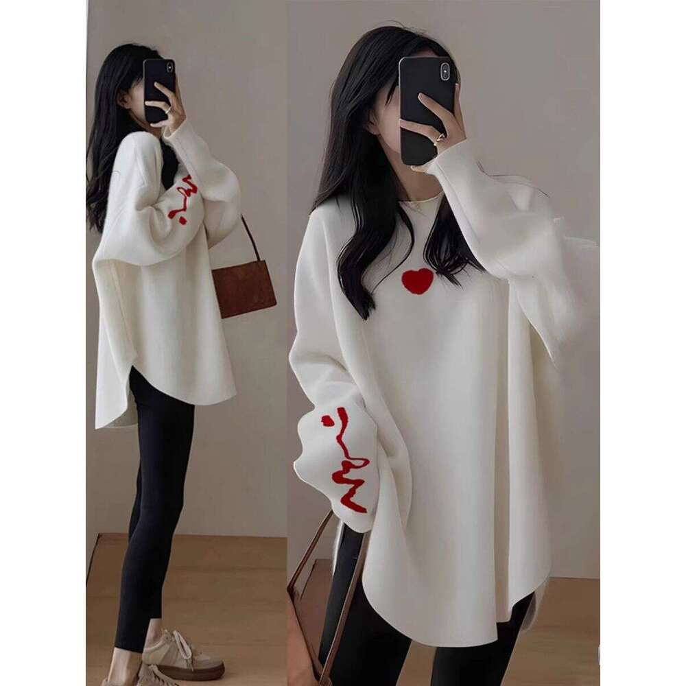 De Rong Base Shirt For Women Plus Size Loose Mid-Length Covering Buttocks Top Spring Autumn Winter Brushed Thickened Long Sleeve T-Shirt