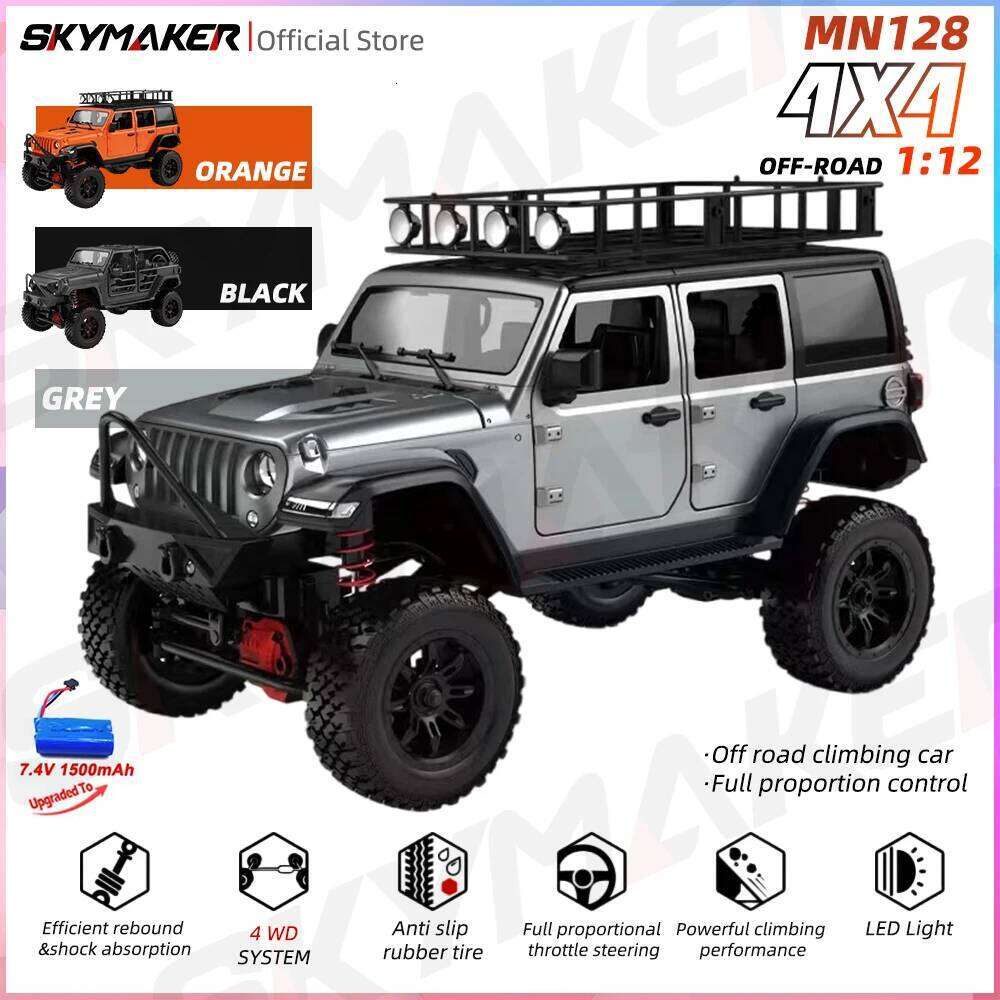 MN128 1/12 Jeep Model 2.4G Remote Control LED Light 4X4 Off Road 4WD Climbing RC Truck Electric Toy Car Gift for Boy Y260131