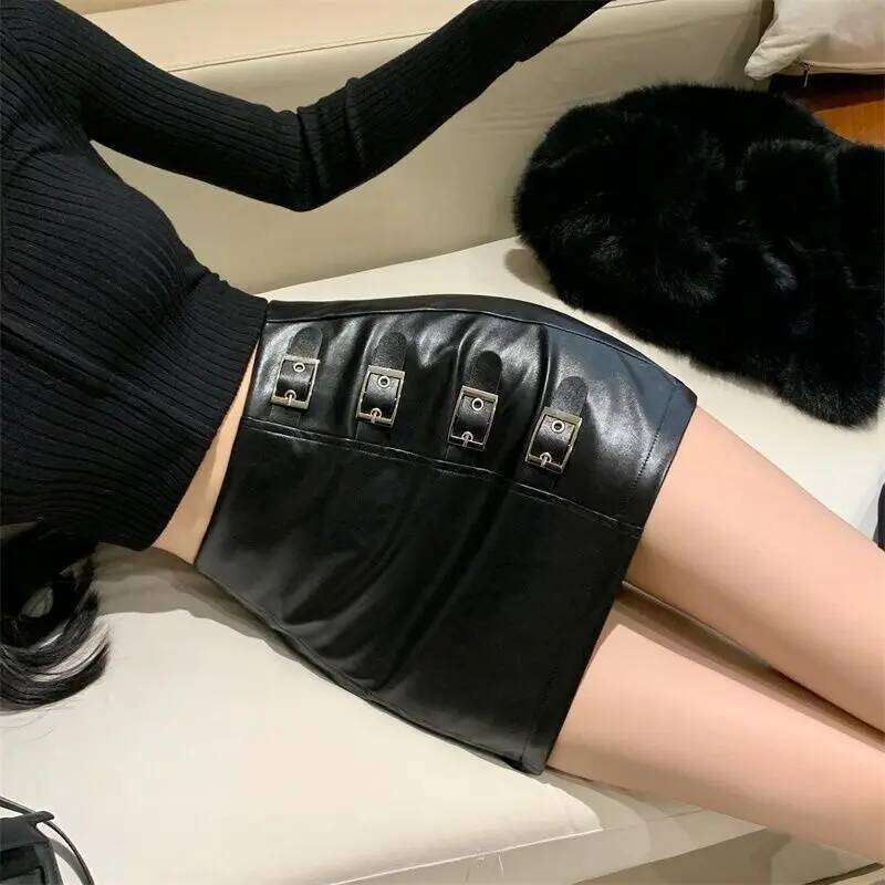 Black Mini Pu Leather Skirt Women Korean Fashion High-Waisted Elasticity Punk Style Bodycon Goth Sexy Skirts Female XJ260131