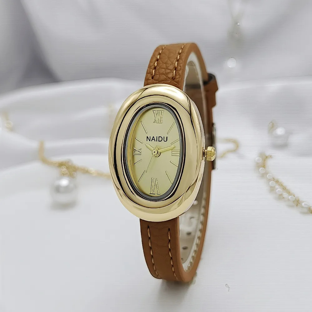 Goose Egg Shape Women Quartz Watch Soft Leather Strap Casual Vintage Oval Ladies Watches Durable Female Wristwatch 260126