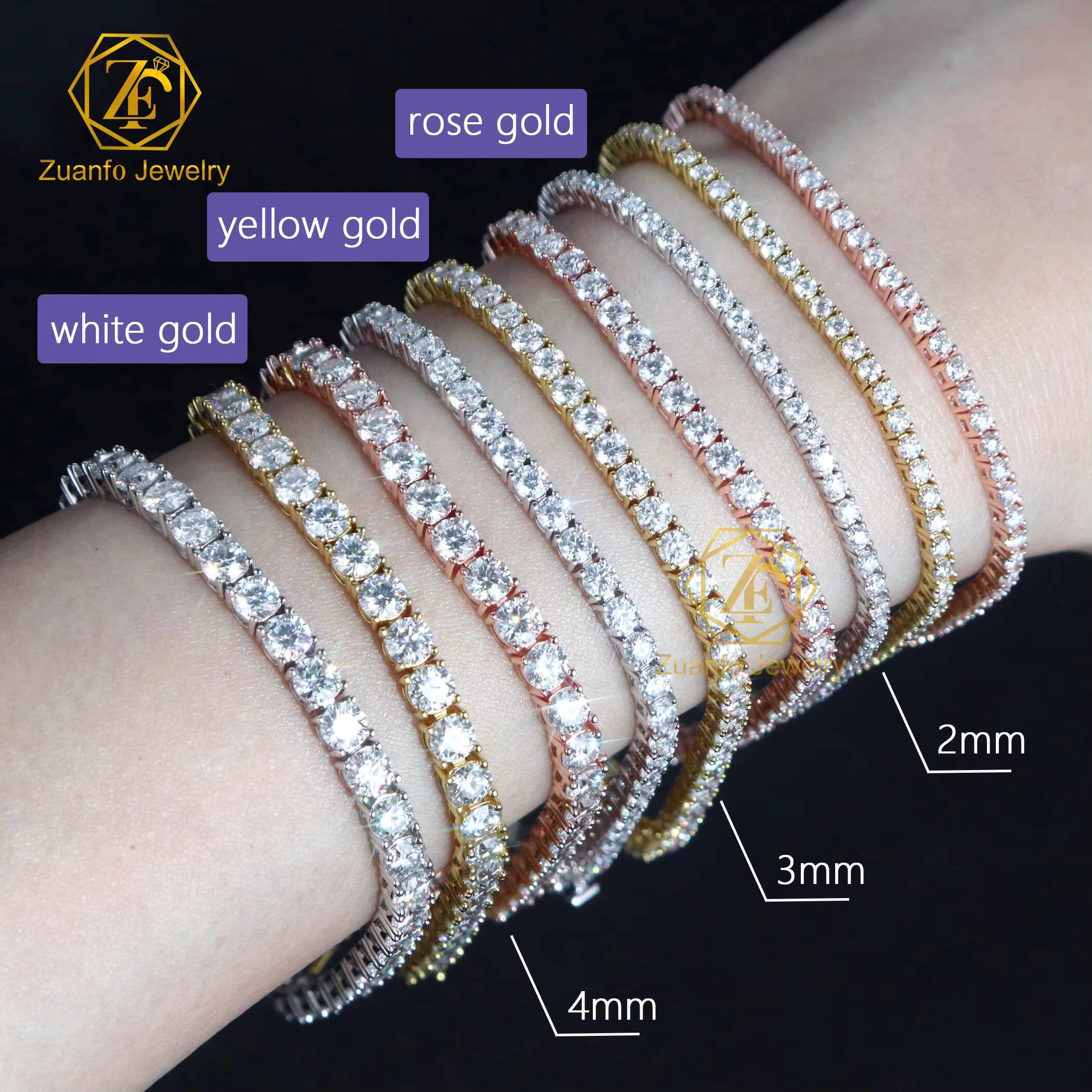 925 Sterling Sliver Moissanite Tennis Chain 2mm 3mm 4mm 5mm 6mm 65mm Pass Diamond Test Hip Hop Moissanite Chain Bracelet