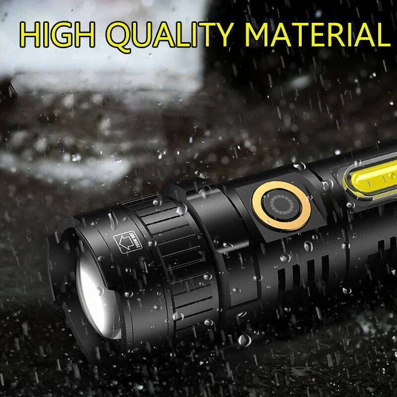 POCKETMAN XHP70 LED Flashlight USB Rechargeable Flashlights Zoomable Waterproof Torch with COB Side Light H260131