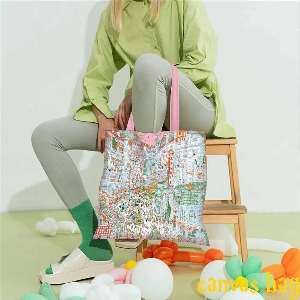 French New Fubao Avenue City of Paris Canvas Women's Handheld Cloth Students Carry School Shoulder Bag XJ260131