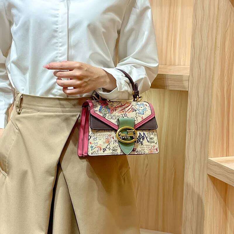 Women's 2024 New High end Luxury Printed One Shoulder Handbag Contrast Color Minimalist Fashion Crossbody Bag