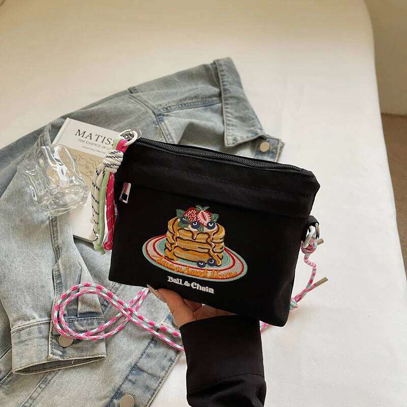 Japanese-style embroidered shoulder bag for women with unique design, large capacity, and a slanted cross-body style, small sq