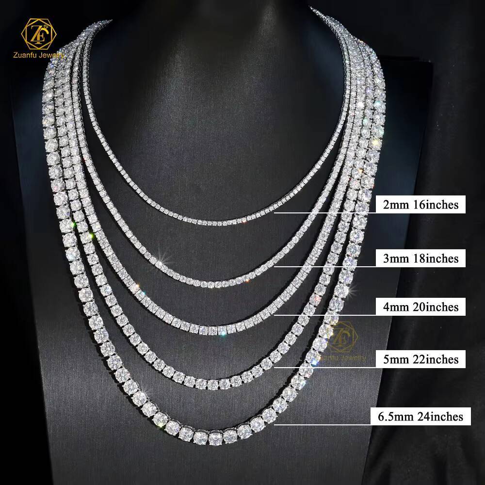 Iced Out Moissanite Necklace Tennis Link Chain 925 Silver 3MM 4MM 5MM VVS Moissanite Tennis Chain for Party Gift