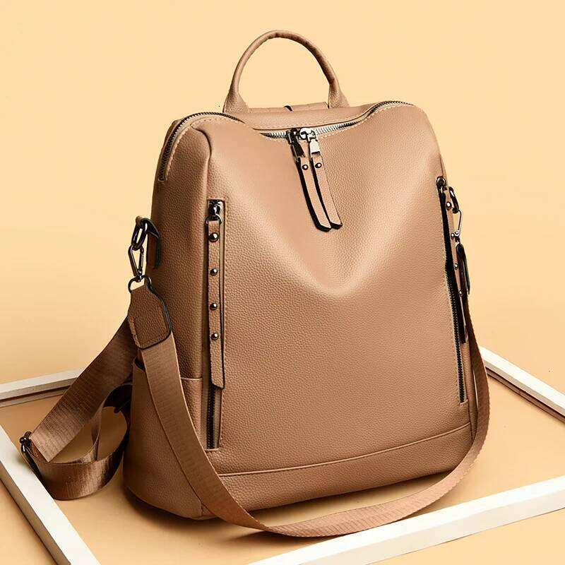 Fashion Trend Women's Backpack High Quality Soft Leather Women School Bag Famous Luxury Designer Female Shoulder Bags Sac A Dos