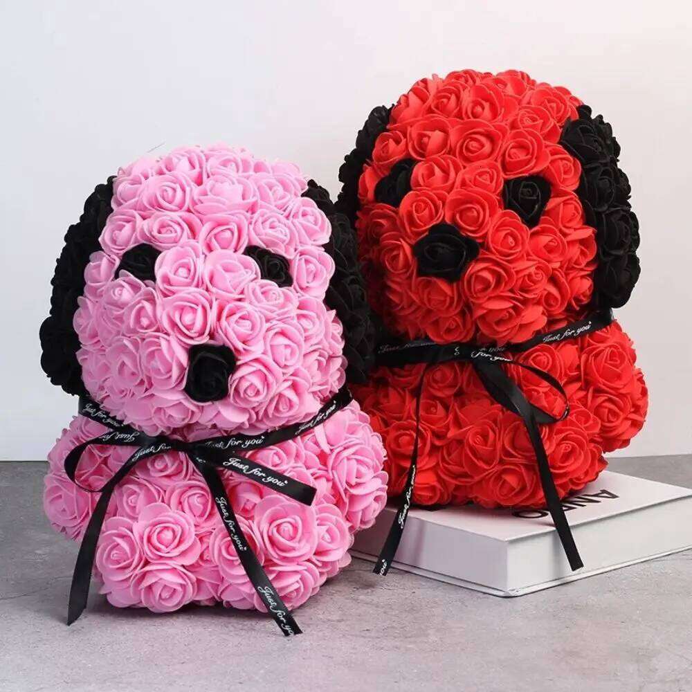 25cm Teddy Artificial Flower Rose of Christmas Decoration for Home Valentines Women Mother 's Gifts Soap Foam dog Y260131