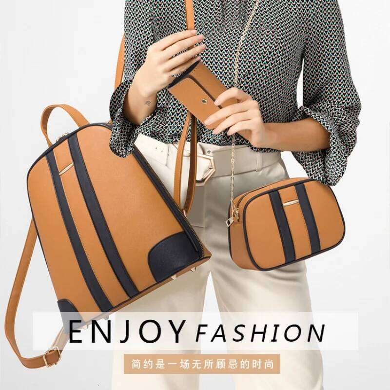 Women's mother-in-law three-piece set European and American vintage backpack travel bag coin purse