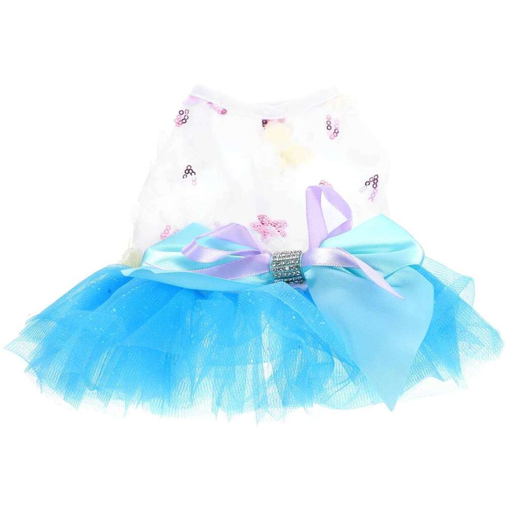 Dress Summer Mesh Sequin Dot Flower Tutu Skirt Small Puppy Clothes Party Apparel Dog Princess Costume H260129