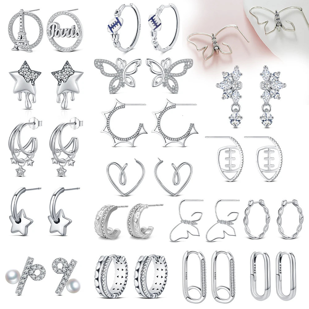 925 Sterling Silver Butterfly Heart Star Silver Hoop Earrings For Women Hypoallergenic Earring Elegant Party Birthday Jewelry 260126