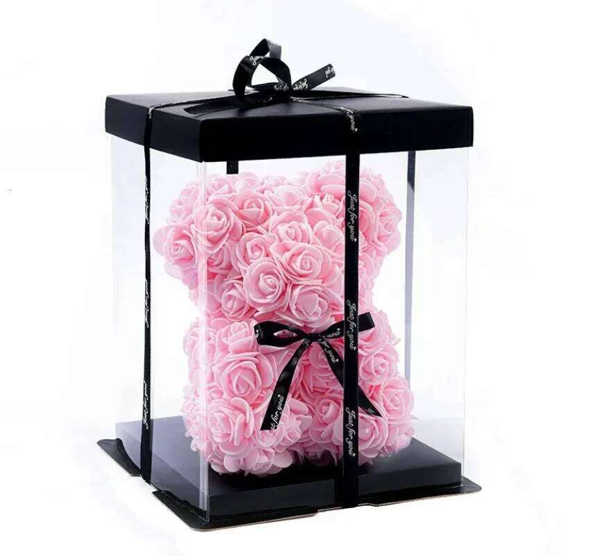 Rose Artificial Foam Flowers Bear, Romantic Gift for Valentine's Day, Anniversary, Wedding, Birthday with Box Y260131