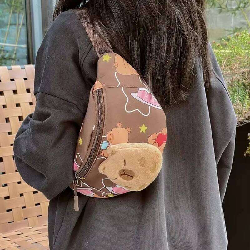 Simple Adjustable Shoulder Strap Large Capacity Waist Cartoon Capybara Children's Chest Bag with Plush Doll
