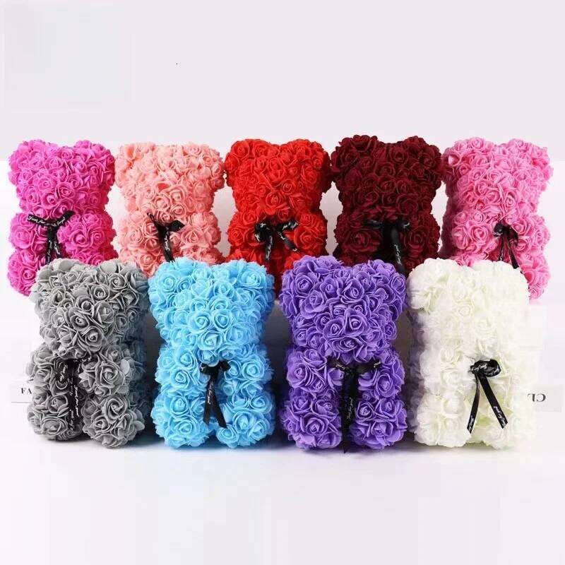 1PC Artificial Flowers 25cm Rose Bear Girlfriend Anniversary Christmas Valentine's Day Gift Birthday Present For Wedding Party Y260131