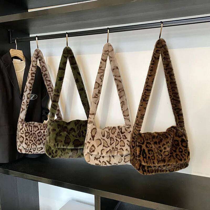 Warm Fluffy Faux Fur Leopard Messenger Bags for Women Vintage Soft Plush Ladies Shoulder Girls Cute Crossbody School Bag XJ260131