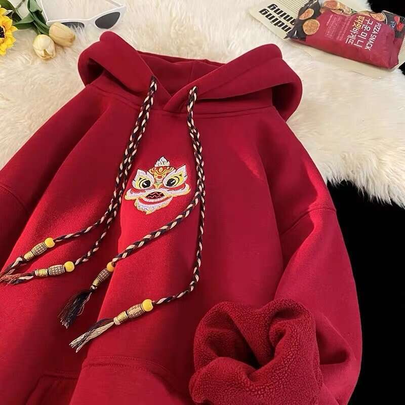 Men's Zodiac Year Hoodie Trendy Brand Fleece Lined Thickened Loose Fit National Style Heavyweight Autumn Winter New Luanyun Luanyun